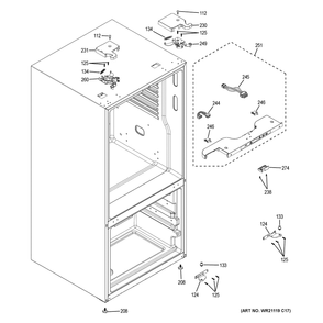 Case Parts Diagram and Parts List for CWE19SP2NXS1  General Electric Refrigerator