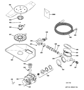 MOTOR-PUMP MECHANISM Diagram and Parts List for GDWF100V70WW  General Electric Dishwasher