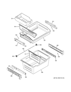 Freezer Shelves Diagram and Parts List for GNE27JGMYFBB  General Electric Refrigerator
