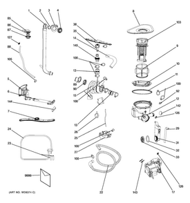 Motor-pump Mechanism Diagram and Parts List for GLDT690J00BB  General Electric Dishwasher