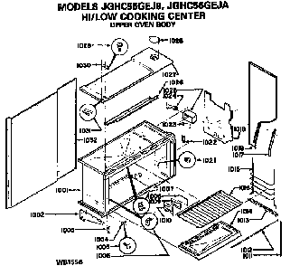 Upper Oven Body Diagram and Parts List for JGHC56GEJ9  General Electric Range