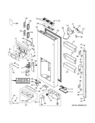 Dispenser Door Diagram and Parts List for CYE22UP2MBS1  General Electric Refrigerator