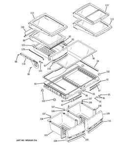 Fresh Food Shelves Diagram and Parts List for PFSS0MFCBSS  General Electric Refrigerator
