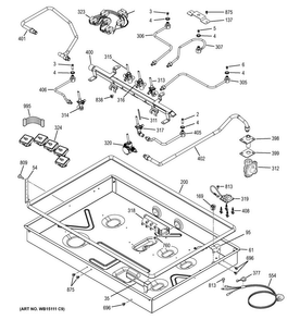 Gas & Burner Parts Diagram and Parts List for PGP976DET5WW  General Electric Cooktop