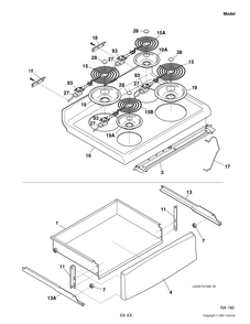TOP Diagram and Parts List for GRSF3251ZB-1  General Electric Range