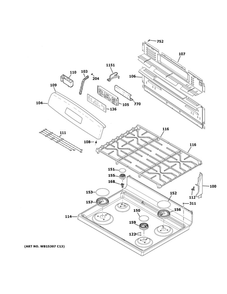 Control Panel And Cooktop Diagram and Parts List for JGB645SEK3SS  General Electric Range
