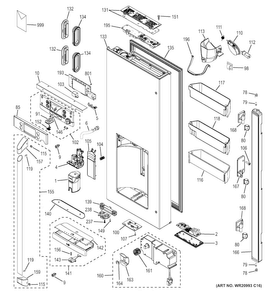 Dispenser Door Diagram and Parts List for CFE28USHBSS  General Electric Refrigerator