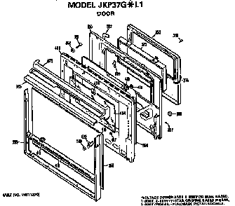 Door Diagram and Parts List for JKP37G*L1WG  General Electric Wall Oven
