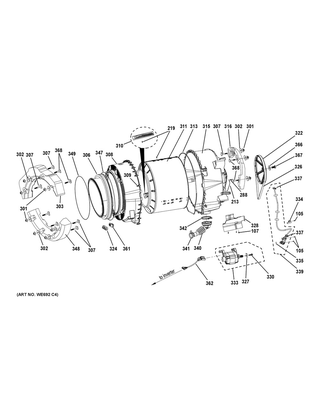 Tub & Motor Diagram and Parts List for GFW430SSM0WW  General Electric Washer