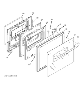 Lower Door Diagram and Parts List for JRP28BJ2BB  General Electric Wall Oven