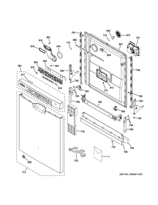 Escutcheon & Door Assembly Diagram and Parts List for GDF640HSM0SS  General Electric Dishwasher