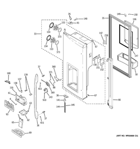 Dispenser Door Diagram and Parts List for PGCS1RKZJSS  General Electric Refrigerator