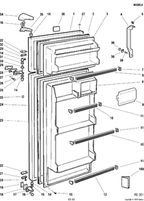DOOR ASSEMBLY Diagram and Parts List for 32011-1  General Electric Refrigerator