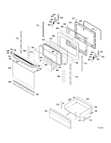 DOOR-DRAWER Diagram and Parts List for JCBP27DM2WW  General Electric Range