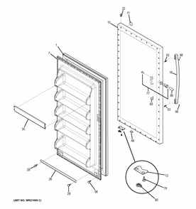 Door Diagram and Parts List for FUF14DHRBWW  General Electric Freezer