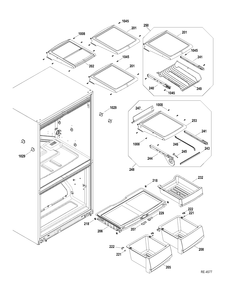 FF SHELVES Diagram and Parts List for PDRF0MBYCRWW  General Electric Refrigerator