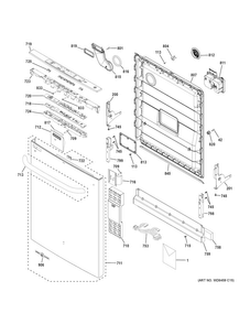 Escutcheon & Door Assembly Diagram and Parts List for ADT521PGF4WS  General Electric Dishwasher