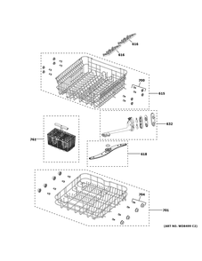 Rack Assemblies Diagram and Parts List for GPT225SGL0BB  General Electric Dishwasher