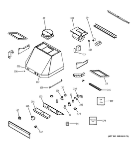 Range Hood Diagram and Parts List for ZV36TSF3SS  General Electric Range Hood