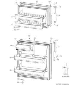 Doors Diagram and Parts List for GTH17DBDFRCC  General Electric Refrigerator