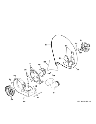 Blower & Motor Assembly Diagram and Parts List for GUV27ESSM1WW  General Electric Washer Dryer Combo