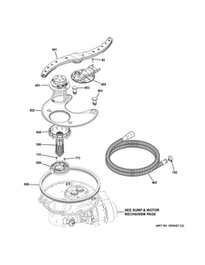 Sump & Filter Assembly Diagram and Parts List for DDT575SMF7ES  General Electric Dishwasher