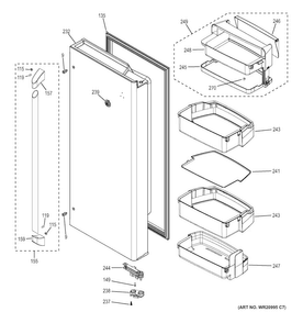 Fresh Food Door - Rh Diagram and Parts List for CFE28TSHGSS  General Electric Refrigerator