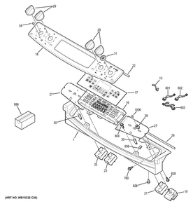 Control Panel Diagram and Parts List for JD630DF5WW  General Electric Range