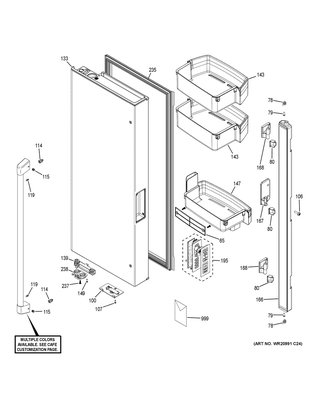 Fresh Food Door - Lh Diagram and Parts List for CWE23SP4MCW2  General Electric Refrigerator