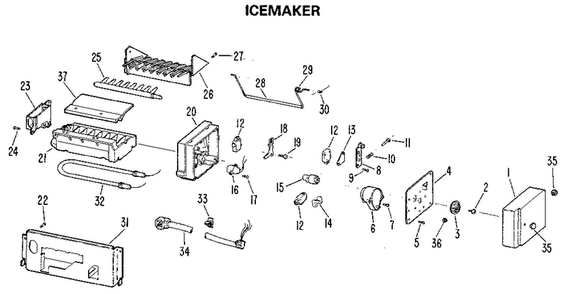 Ice Maker Diagram and Parts List for TBX25RLG  General Electric Refrigerator