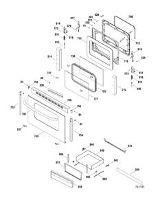 DOOR & DRAWER Diagram and Parts List for JCBP36SK3SS  General Electric Range