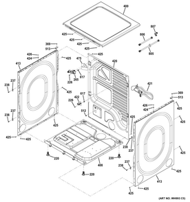 Cabinet & Top Panel Diagram and Parts List for GFDS265GF1RR  General Electric Dryer
