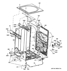 Cabinet & Top Panel Diagram and Parts List for GFDS150ED1WW  General Electric Dryer