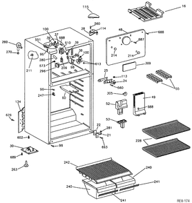 SHELF PARTS Diagram and Parts List for TBC14SAZARWW  General Electric Refrigerator