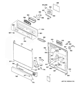 Escutcheon & Door Assembly Diagram and Parts List for HDA3600K54WW  General Electric Dishwasher