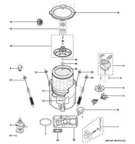 Tub & Motor Diagram and Parts List for WSLS1500H1WW  General Electric Washer