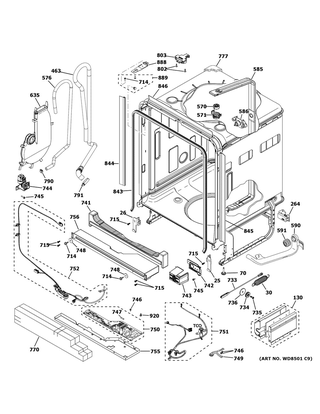 Body Parts 1 Diagram and Parts List for ZDT925SPN0SS  General Electric Dishwasher