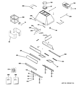 Range Hood Diagram and Parts List for ZV54ISH3SS  General Electric Range Hood