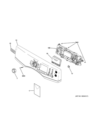 Control Panel Diagram and Parts List for YFD45ESPM0DG  General Electric Dryer