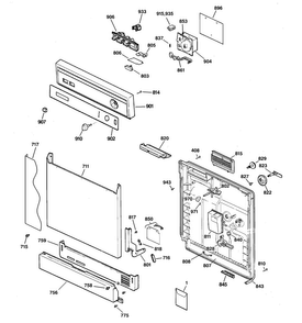 Escutcheon & Door Assembly Diagram and Parts List for GSD3200J20CC  General Electric Dishwasher