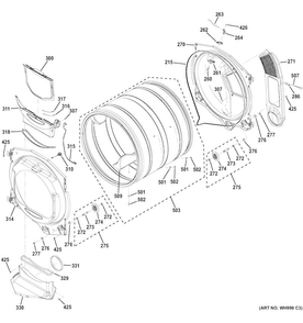 Drum Diagram and Parts List for GFDR485EF1MC  General Electric Dryer