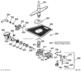 MOTOR-PUMP MECHANISM Diagram and Parts List for 400853  General Electric Dishwasher