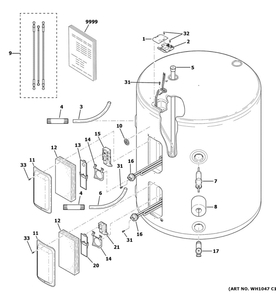 Water Heater Assembly Diagram and Parts List for GE30L08BSM01  General Electric Water Heater