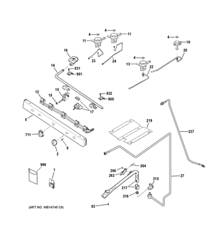 Gas & Burner Parts Diagram and Parts List for RGBS200DM1WW  General Electric Range