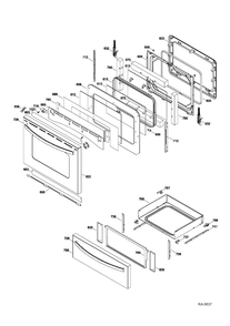 DOOR & DRAWER Diagram and Parts List for JCBP820ST2SS  General Electric Range