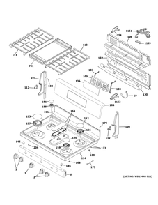 Control Panel And Cooktop Diagram and Parts List for JGB660FP1DS  General Electric Range