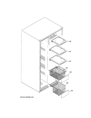 Freezer Shelves Diagram and Parts List for GSE25HGHKHWW  General Electric Refrigerator