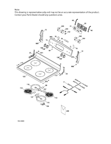 CONTROL PANEL & COOKTOP Diagram and Parts List for JCBS630DF2WW  General Electric Range