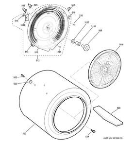 Drum Diagram and Parts List for GTDS560EF1WS  General Electric Dryer