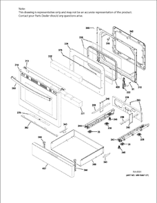 DOOR & DRAWER PARTS Diagram and Parts List for JCGB700SEJ2SS  General Electric Range
